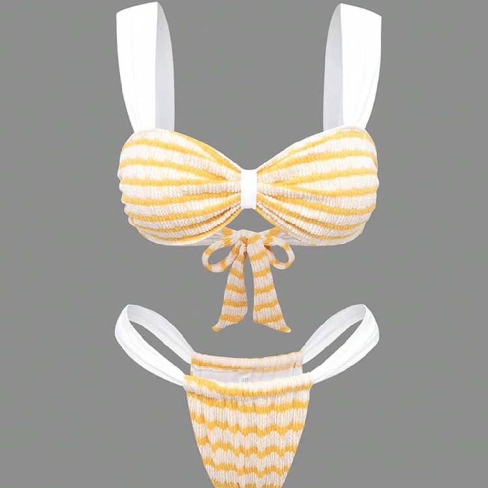 Yellow and White Striped Two-Piece Set - Picture 4 of 5